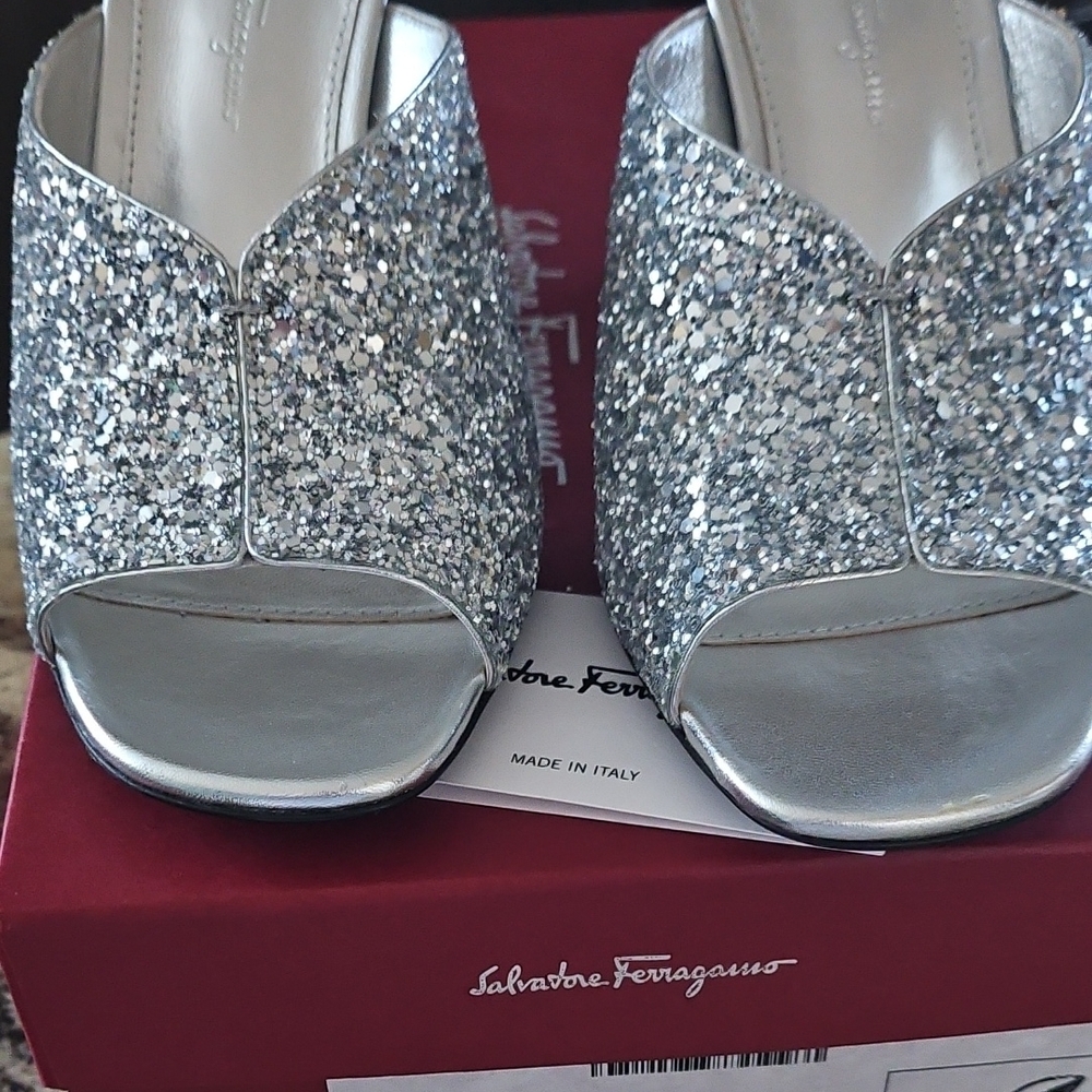 Salvatore Ferragamo Silver Glitter Heels - Picture 7 of 7